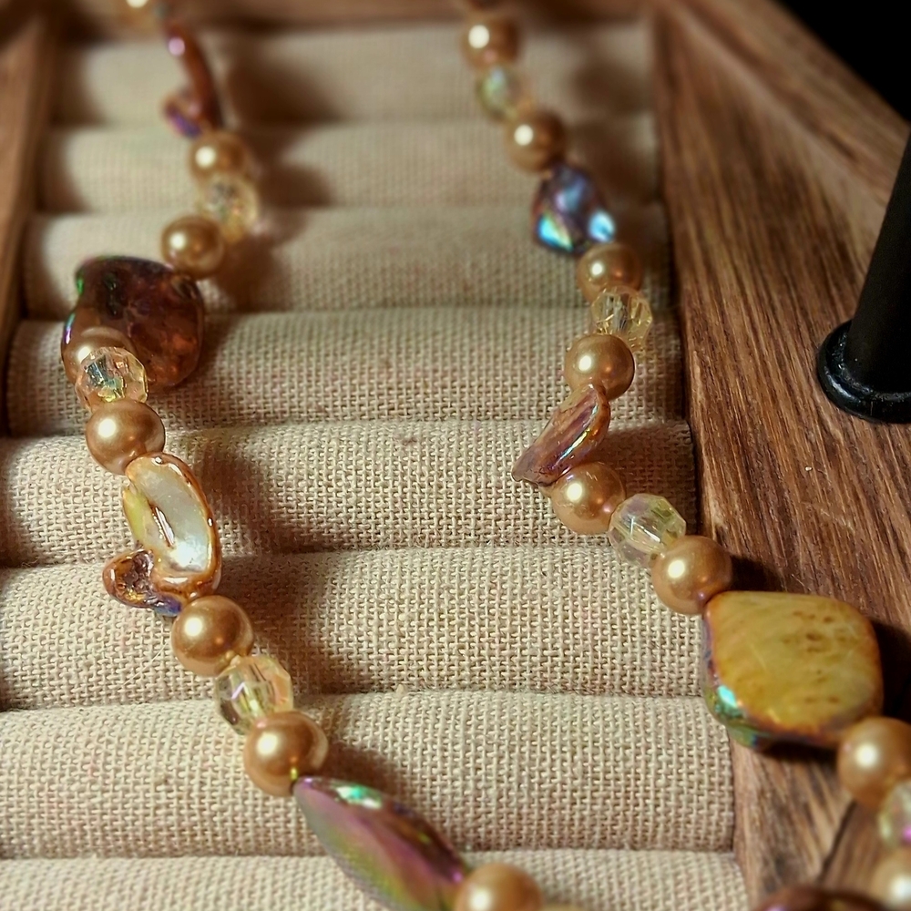 Gold-Tone Iridescent Bead Necklace